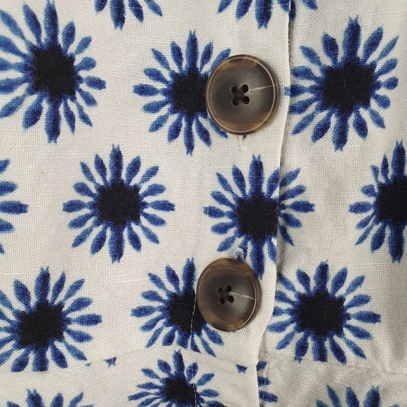 LOFT Flutter Romper Linen Mix Blue/White‎ Women's Size 0 - Picture 8 of 14